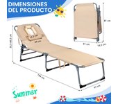 Costway Tumbona Ajustable Plegable Silla Reclinable de Playa con Cojines para Acostarse Boca Abajo/Arriba y Cavidad Facial Beige