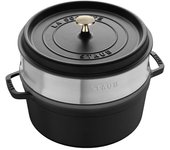 Staub La Cocotte con vaporera 26 cm, redondo, Negro, Hierro fundido
