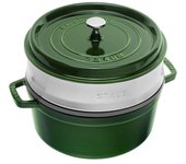 Staub La Cocotte con vaporera 26 cm, redondo, Albahaca, Hierro fundido