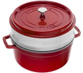 Staub La Cocotte con vaporera 26 cm, redondo, Cereza, Hierro fundido