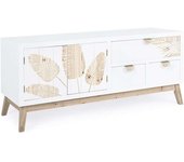 Mathi Design Soporte de tv de madera blanca con puertas y cajones