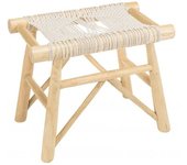 MACABANE Taburete de ramas de madera de teca y macramé blanco