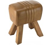MACABANE Taburete acolchado de cuero marrón y patas de madera de mango