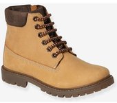 VERTBAUDET Botas de piel con suela con muescas, cordón y cremallera - Junior camello