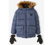 VERTBAUDET Chaqueta acolchada con forro polar y guantes o manoplas, para niño azul medio liso con motivos