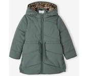 VERTBAUDET Chaqueta acolchada larga y ligera con capucha brillante para niña verde