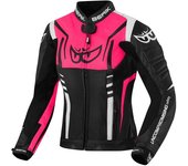Berik Striper Chaqueta de cuero para moto para mujer - Negro Blanco Rosa (44)