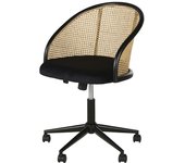 Maisons du Monde Silla de oficina con ruedas de terciopelo negro y rejilla de mimbre
