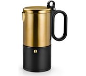 Cafetera Italiana BRA Kaffe 6 tazas acero inoxidable dorado y negro alta resistencia