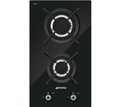 Placa Modular Gas - Smeg PV332CN, 2 Zonas, 30 cm, Negro, Sin Marco