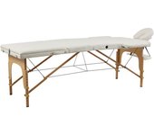 Camilla de estética portátil Sella: Estructura de tres cuerpos de madera ligera ajustable mediante tensores y agujero facial ergonómico