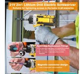 Taladro de litio de 21 V 2 en 1 Destornillador eléctrico Herramienta eléctrica multifunción Motor cepillado de alto par Destornillador práctico para electrodomésticos Instalación de muebles Reparación de electrónica automotriz