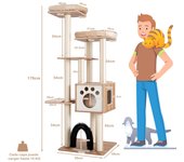 Costway 176 cm Árbol para Gatos de Interior Moderno Árbol para Gatos de Varios Niveles con 2 Perchas Torre de Madera Alfombrillas Lavables Beige