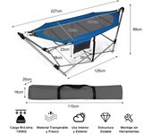 Costway Hamaca Portátil con Soporte Plegable Bolsa de Transporte y Bolsillo Lateral para Porche Patio y Playa 227 x 83 x 89 cm Carga 150 kg