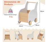 Costway Carro de Compra de Madera Infantil Andador de Empujes con Cajón para Juguetes Juego Educativo para Niños 1-3 Años 32 x 48 x 56 cm Blanco