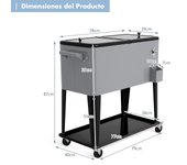 Costway Carrito Nevera 76 L para Bebidas y Hielo Carro Portátil con Ruedas y Abrebotellas 72 h para Exterior Patio Fiesta 91 x 48 x 87 cm Plata