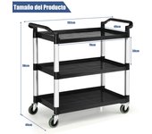 Costway Carro Cocina de 3 Niveles Carro de Servicio con Asas Humanizadas con Sistema de Freno Ruedas para Oficina Restaurante 103 x 49 x 98 cm