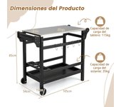 Costway Mesa con Carrito para Parrilla al Aire Libre con Encimera de Acero Inoxidable Marco HPDE Ruedas Asa para Picnic Patio Negro