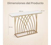 Costway Mesa de Consola con Tapa de Mármol Diseño Geométrico Mesa Recibidor para Sofá Sala de Estar Pasillo Carga 20 kg 120 x 30 x 80 cm Blanco