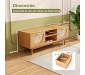 Costway Soporte para TV de 55'' Mesa Consola con Estantes Abiertos Cajones Tejidos de Bambú Patas de Madera Maciza para Dormitorio Natural