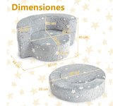 Costway Silla para Niños 2 en 1 Sofá Infantil que Brilla en la Oscuridad con Funda Removible y Lavable Silla de Lectura Acolchada para Niños Gris