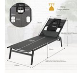 Costway Tumbona Jardín Exterior Respaldo Ajustable de 5 Posiciones con Agujero para Cara y Almohadas para Cabeza para Playa Patio Terraza Negro