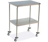 Mesa auxiliar con dos estantes en acero inoxidable y ruedas giratorias de 75mm