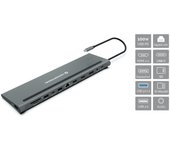 Conceptronic DONN17G Docking 12 En 1 USB-C Para 100W USB PD/ Gigabit LAN/ 2xHDMI/ USB-C/DisplayPort SD/ 2xUSB 3.0/ TF y MicroSD/USB 2.0/Audio