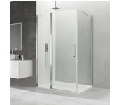 Mampara de ducha frontal con panel fijo lateral batiente transparente abat c perfil cromo (66-69)+70 x195 cm