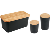Set de accesorios para cocina panera + 2 botes bambú y negro