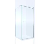 Mampara de ducha frontal con panel fijo lateral batiente transparente open perfil negro (72-74)+70 x195 cm