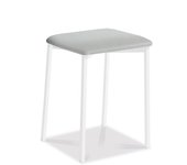 Taburete bajo de cocina kelsa armazón blanco asiento polipiel plata