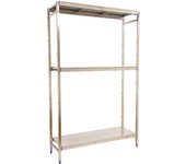 Estantería metálica de acero inox apta para uso alimentario con 3 baldas, 160 x 166 x 40 cm