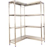 Estantería metálica de acero inox apta para uso alimentario con 4 baldas, 160 x 166 x 40 cm