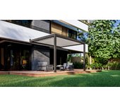 Pérgola bioclimática adosada génova 4x3 m gris con lamas en blanco
