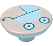 Pomo de mueble con serigrafía de un carrito azul