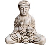 Figura decorativa buda con farol 45 cm ceniza