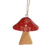 Adorno colgante de navidad seta de madera rojo 8cm