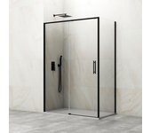 Mampara de ducha frontal con panel fijo lateral corredero transparente slim perfil negro (150-155)+70 x195 cm