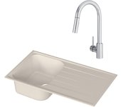 Conjunto fregadero escurridor elbe blanco y grifo de cocina delinia lilly acero cepillado