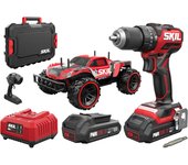 Taladro percutor a batería brushless compact skil 20v + coche radio control - 3075rc + 2 baterías 2.0 ah + cargador + maletín