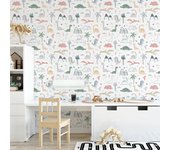 Papel pintado autoadhesivo vinilo botánico, plantas o floral jurassic blanco
