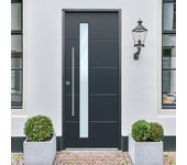 Puerta de entrada metálica cintia gris 7016 con cristal derecha de 90x210 cm