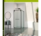 Mampara de ducha frontal con panel fijo lateral corredero transparente intro perfil negro (68-70)+75 x200 cm