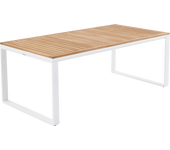 Mesa de jardín de comedor de aluminio y madera de teca persea de 200x75x100 cm blanca