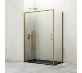 Mampara de ducha frontal con panel fijo lateral corredero transparente slim perfil dorado (175-180)+70 x195 cm