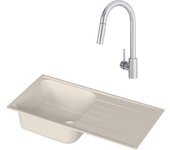 Conjunto fregadero elbe 100 blanco y grifo de cocina delinia lilly acero cepillado
