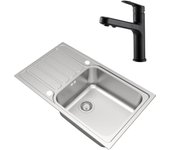 Conjunto fregadero escurridor huron y grifo de cocina extraible delinia icone negro