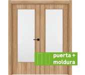 Conjunto puerta chicago roble apertura izda con cristal 125cm + tapeta