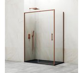 Mampara de ducha frontal con panel fijo lateral corredero transparente slim perfil cobre (170-175)+70 x195 cm